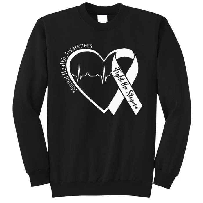 Mental Health Awareness Heart Fight The Stigma Green Ribbon Sweatshirt