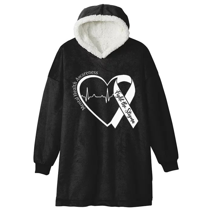 Mental Health Awareness Heart Fight The Stigma Green Ribbon Hooded Wearable Blanket