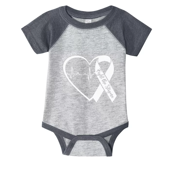 Mental Health Awareness Heart Fight The Stigma Green Ribbon Infant Baby Jersey Bodysuit