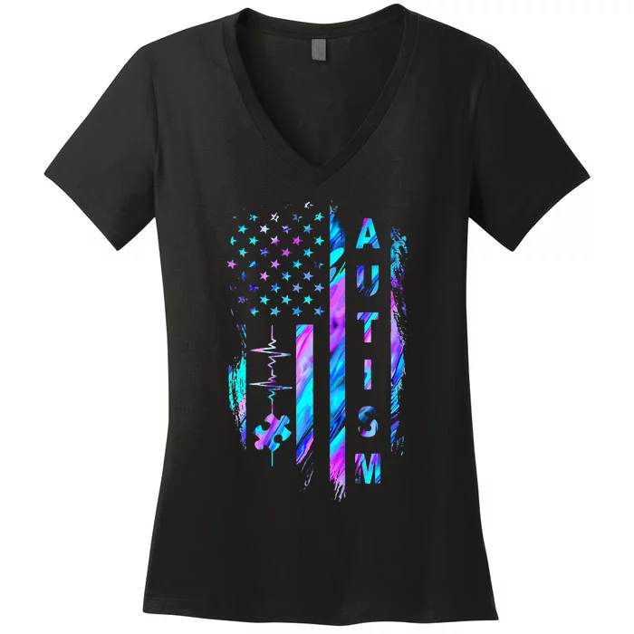 My Heart Beats For Special Ed Autism Teachers Women's V-Neck T-Shirt