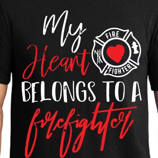 My Heart Belongs To A Firefighter Gift For Wife Girlfriend Pajama Set