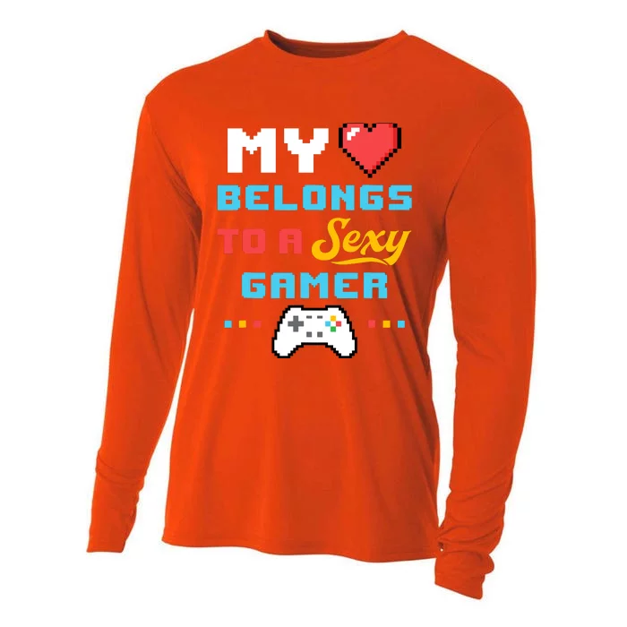 My Heart Belongs To A Sexy Gamer Girlfriend ValentineS Day Cooling Performance Long Sleeve Crew