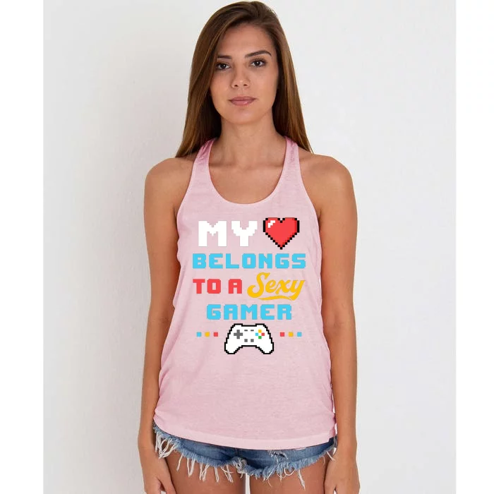 My Heart Belongs To A Sexy Gamer Girlfriend ValentineS Day Women's Knotted Racerback Tank