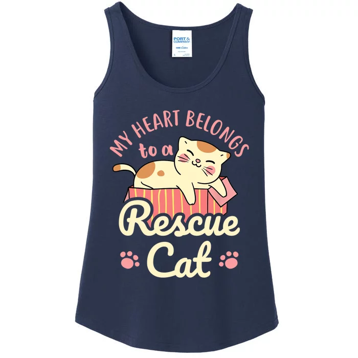 My Heart Belongs To A Rescue Cat Animal Rescuer Adopt Pets Ladies Essential Tank