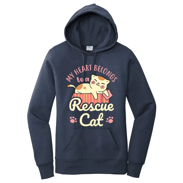 My Heart Belongs To A Rescue Cat Animal Rescuer Adopt Pets Women's Pullover Hoodie