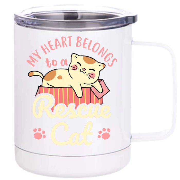 My Heart Belongs To A Rescue Cat Animal Rescuer Adopt Pets Front & Back 12oz Stainless Steel Tumbler Cup