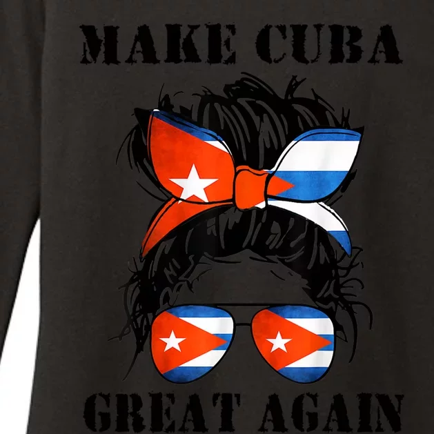 Messy Hair Bun Sos Cuba Flag Make Cuba Great Again Meaningful Gift Womens CVC Long Sleeve Shirt