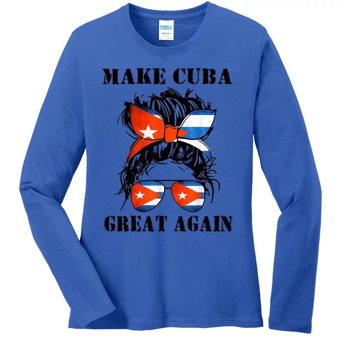 Messy Hair Bun Sos Cuba Flag Make Cuba Great Again Meaningful Gift Ladies Long Sleeve Shirt