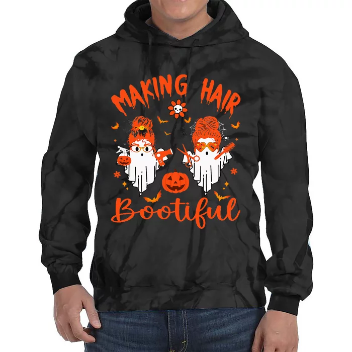 Making Hair Bootiful Funny Messy Bun Ghost Hairdresser Tie Dye Hoodie