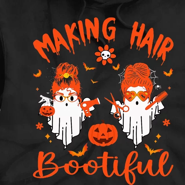 Making Hair Bootiful Funny Messy Bun Ghost Hairdresser Tie Dye Hoodie