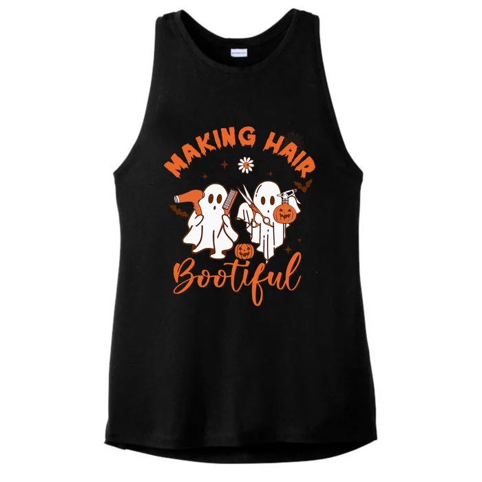 Making Hair Bootiful Funny Scary Ghost Hairdresser Halloween Ladies Tri-Blend Wicking Tank