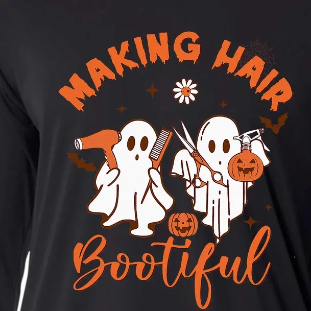 Making Hair Bootiful Funny Scary Ghost Hairdresser Halloween Cooling Performance Long Sleeve Crew