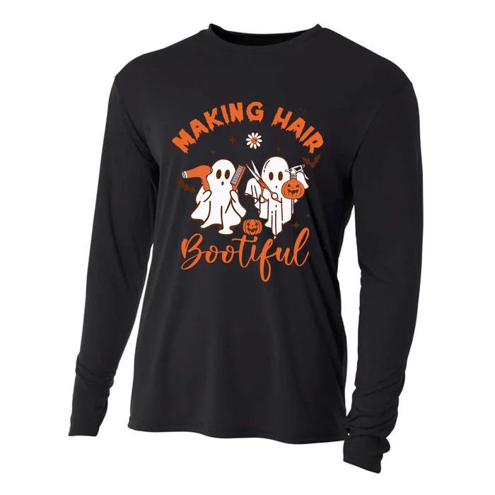 Making Hair Bootiful Funny Scary Ghost Hairdresser Halloween Cooling Performance Long Sleeve Crew