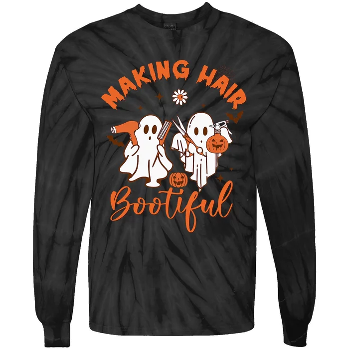 Making Hair Bootiful Funny Scary Ghost Hairdresser Halloween Tie-Dye Long Sleeve Shirt