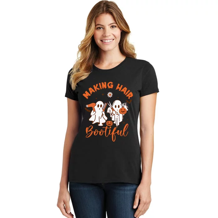 Making Hair Bootiful Funny Scary Ghost Hairdresser Halloween Women's T-Shirt