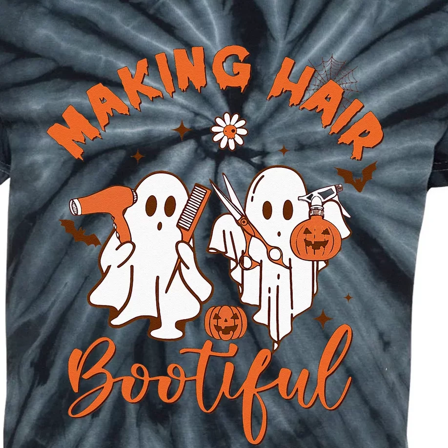 Making Hair Bootiful Funny Scary Ghost Hairdresser Halloween Kids Tie-Dye T-Shirt