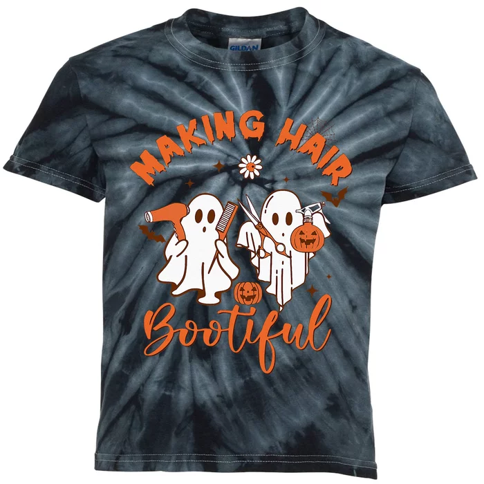 Making Hair Bootiful Funny Scary Ghost Hairdresser Halloween Kids Tie-Dye T-Shirt