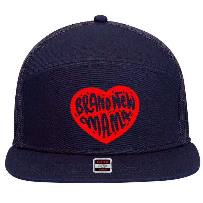 Mom Heart Brand New Mama 7 Panel Mesh Trucker Snapback Hat