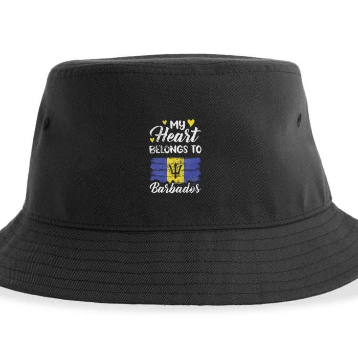 My Heart Belongs To Barbados Bajan Barbadian Flag Grunge Sustainable Bucket Hat