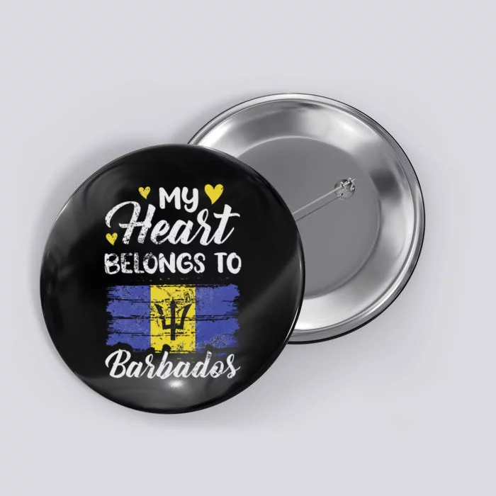 My Heart Belongs To Barbados Bajan Barbadian Flag Grunge Button