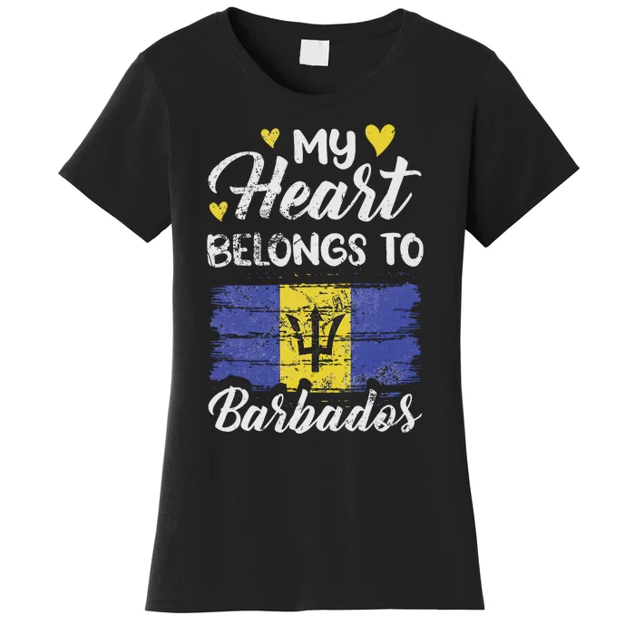 My Heart Belongs To Barbados Bajan Barbadian Flag Grunge Women's T-Shirt