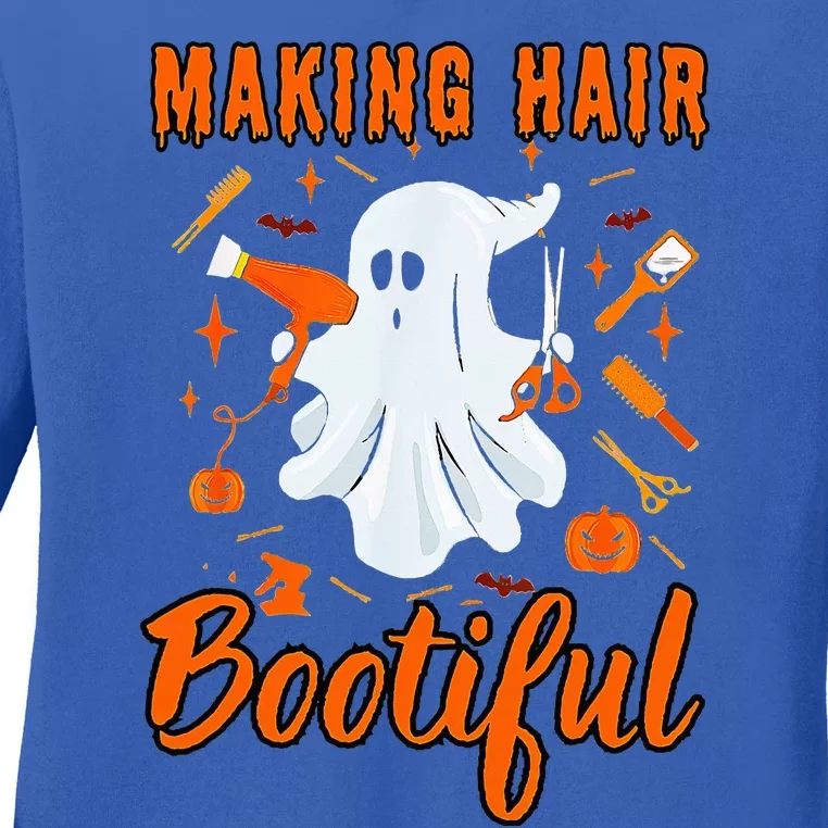 Making Hair Bootiful Funny Scary Ghost Hairdresser Halloween Ladies Long Sleeve Shirt