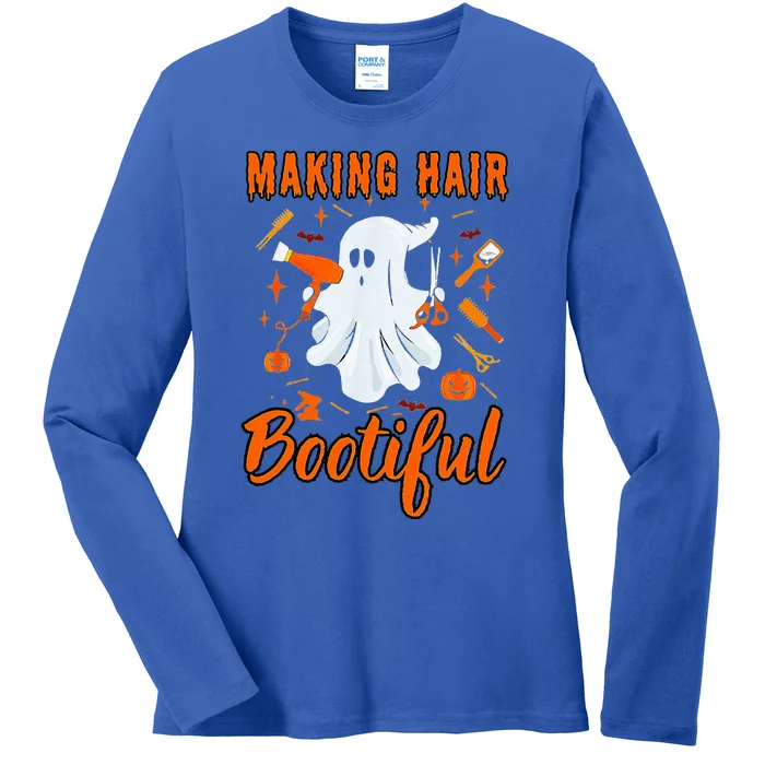 Making Hair Bootiful Funny Scary Ghost Hairdresser Halloween Ladies Long Sleeve Shirt