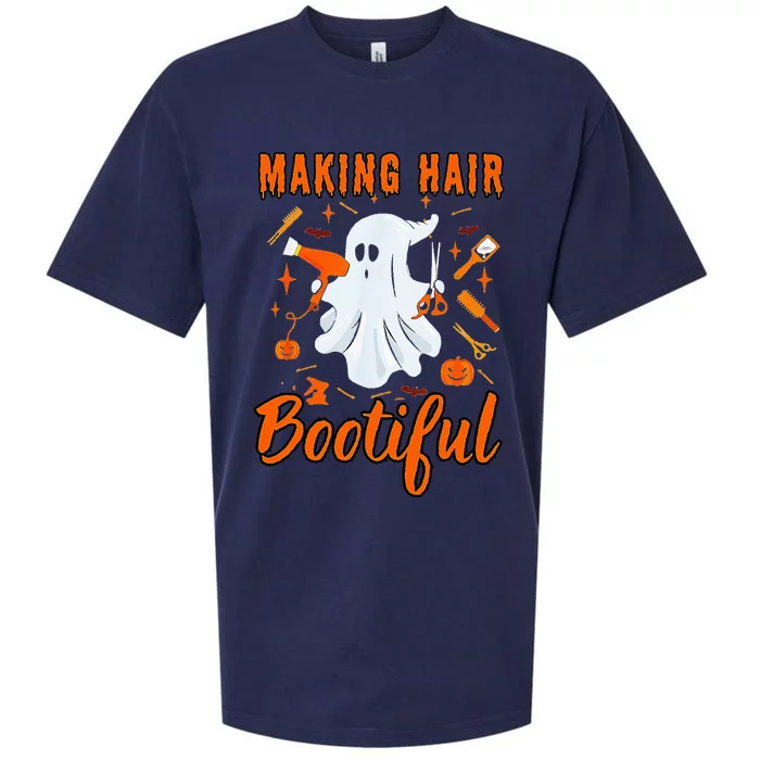 Making Hair Bootiful Funny Scary Ghost Hairdresser Halloween Sueded Cloud Jersey T-Shirt