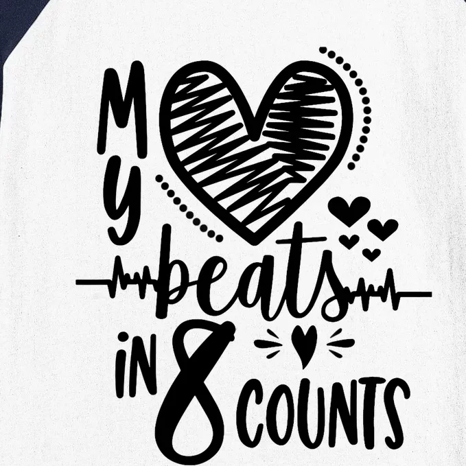 My Heart Beats In 8 Counts | Cheerleader Baseball Sleeve Shirt