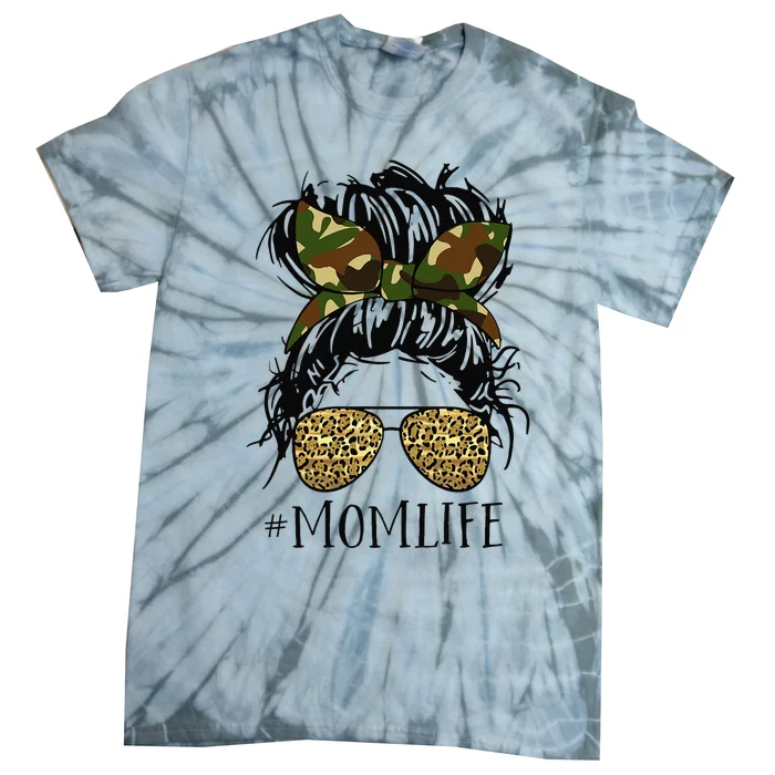 Messy Hair Bun Mom Life Camouflage Mother's Day Tie-Dye T-Shirt