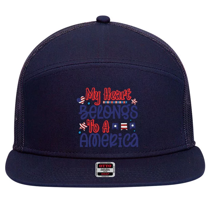 My Heart Belongs To A America 7 Panel Mesh Trucker Snapback Hat