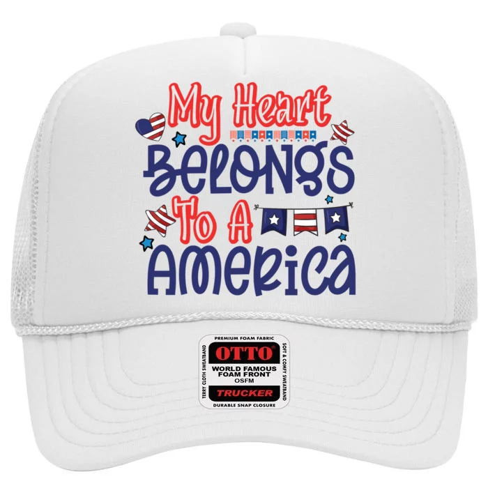 My Heart Belongs To A America High Crown Mesh Trucker Hat