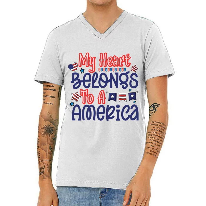 My Heart Belongs To A America V-Neck T-Shirt