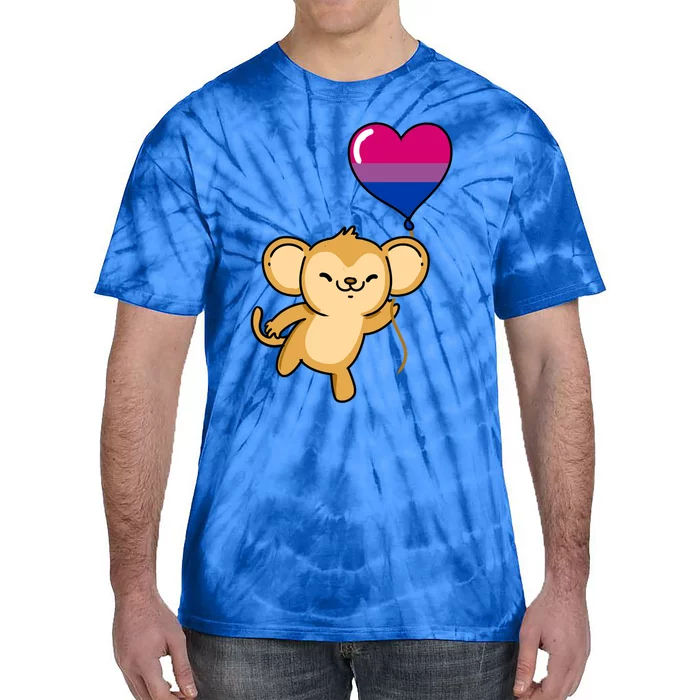 Monkey Heart Balloon Bisexual Pride Gift Tie-Dye T-Shirt