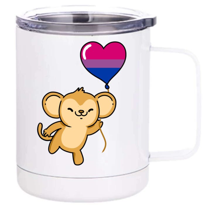 Monkey Heart Balloon Bisexual Pride Gift Front & Back 12oz Stainless Steel Tumbler Cup