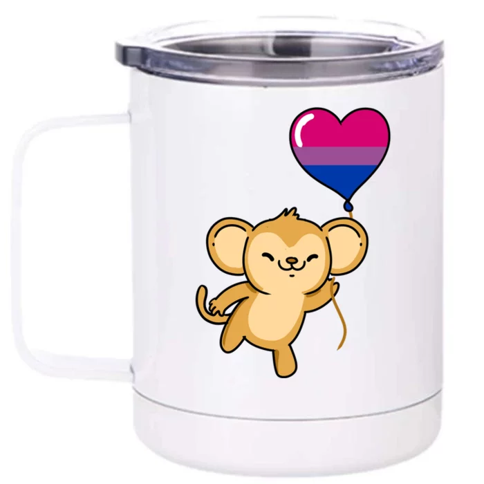 Monkey Heart Balloon Bisexual Pride Gift Front & Back 12oz Stainless Steel Tumbler Cup