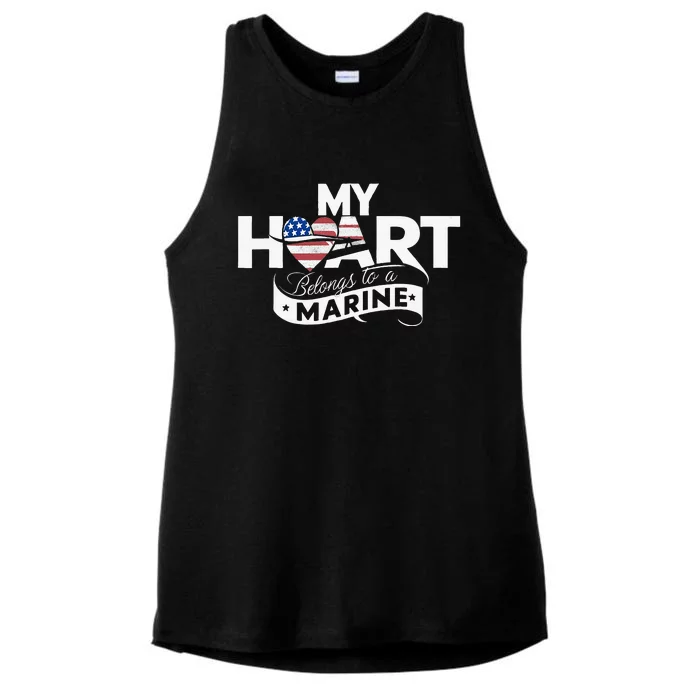 My Heart Belongs To A Marine Ladies Tri-Blend Wicking Tank