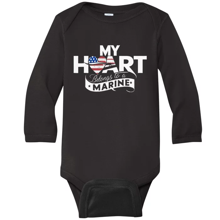 My Heart Belongs To A Marine Baby Long Sleeve Bodysuit