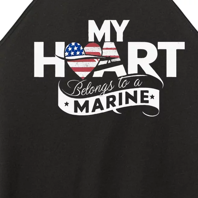 My Heart Belongs To A Marine Women’s Perfect Tri Rocker Tank