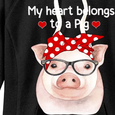 My Heart Belongs To A Pig Polka Dot Headwrap Nerd Glasses Cool Gift Women's Fleece Hoodie