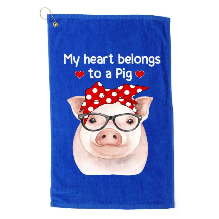 My Heart Belongs To A Pig Polka Dot Headwrap Nerd Glasses Cool Gift Platinum Collection Golf Towel