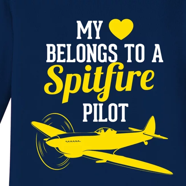 My Heart Belongs To A Spitfire Pilot For Pilot Wife Meaningful Gift Baby Long Sleeve Bodysuit