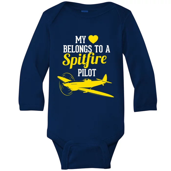 My Heart Belongs To A Spitfire Pilot For Pilot Wife Meaningful Gift Baby Long Sleeve Bodysuit