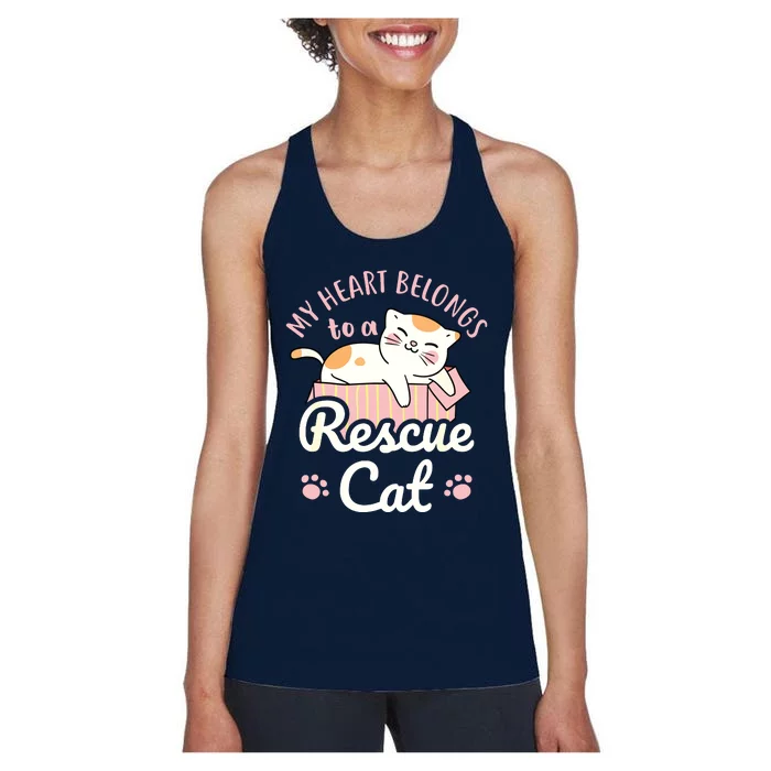 My Heart Belongs To A Rescue Cat Animal Rescuer Adopt Pets Women's Racerback Tank