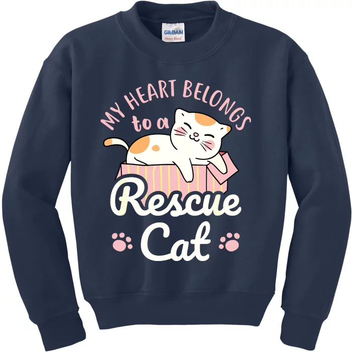 My Heart Belongs To A Rescue Cat Animal Rescuer Adopt Pets Kids Sweatshirt