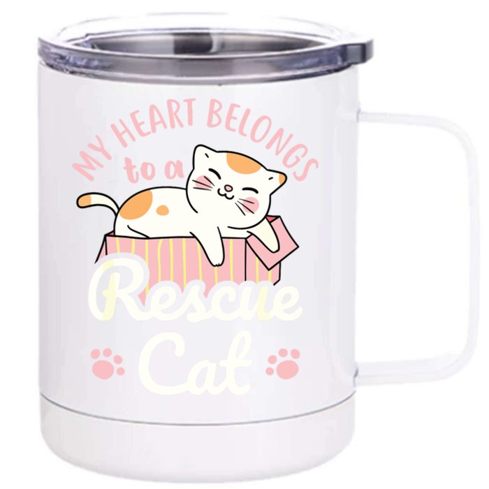 My Heart Belongs To A Rescue Cat Animal Rescuer Adopt Pets Front & Back 12oz Stainless Steel Tumbler Cup