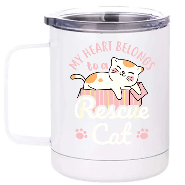 My Heart Belongs To A Rescue Cat Animal Rescuer Adopt Pets Front & Back 12oz Stainless Steel Tumbler Cup