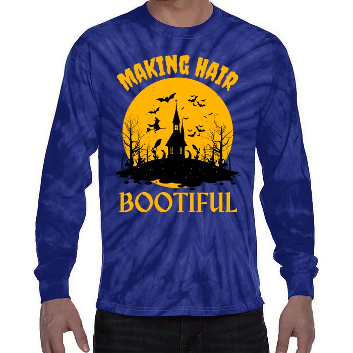 Making Hair Bootiful Funny Scary Ghost Hairdresser Halloween Tie-Dye Long Sleeve Shirt