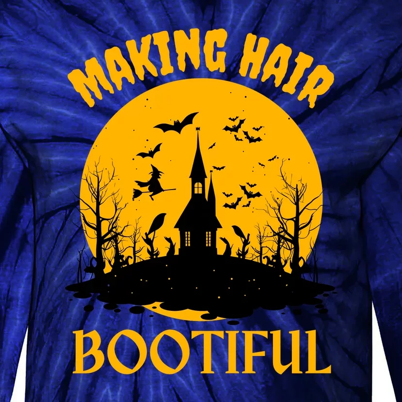 Making Hair Bootiful Funny Scary Ghost Hairdresser Halloween Tie-Dye Long Sleeve Shirt