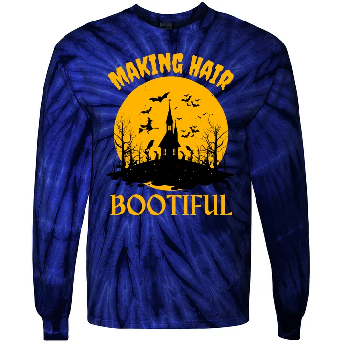 Making Hair Bootiful Funny Scary Ghost Hairdresser Halloween Tie-Dye Long Sleeve Shirt